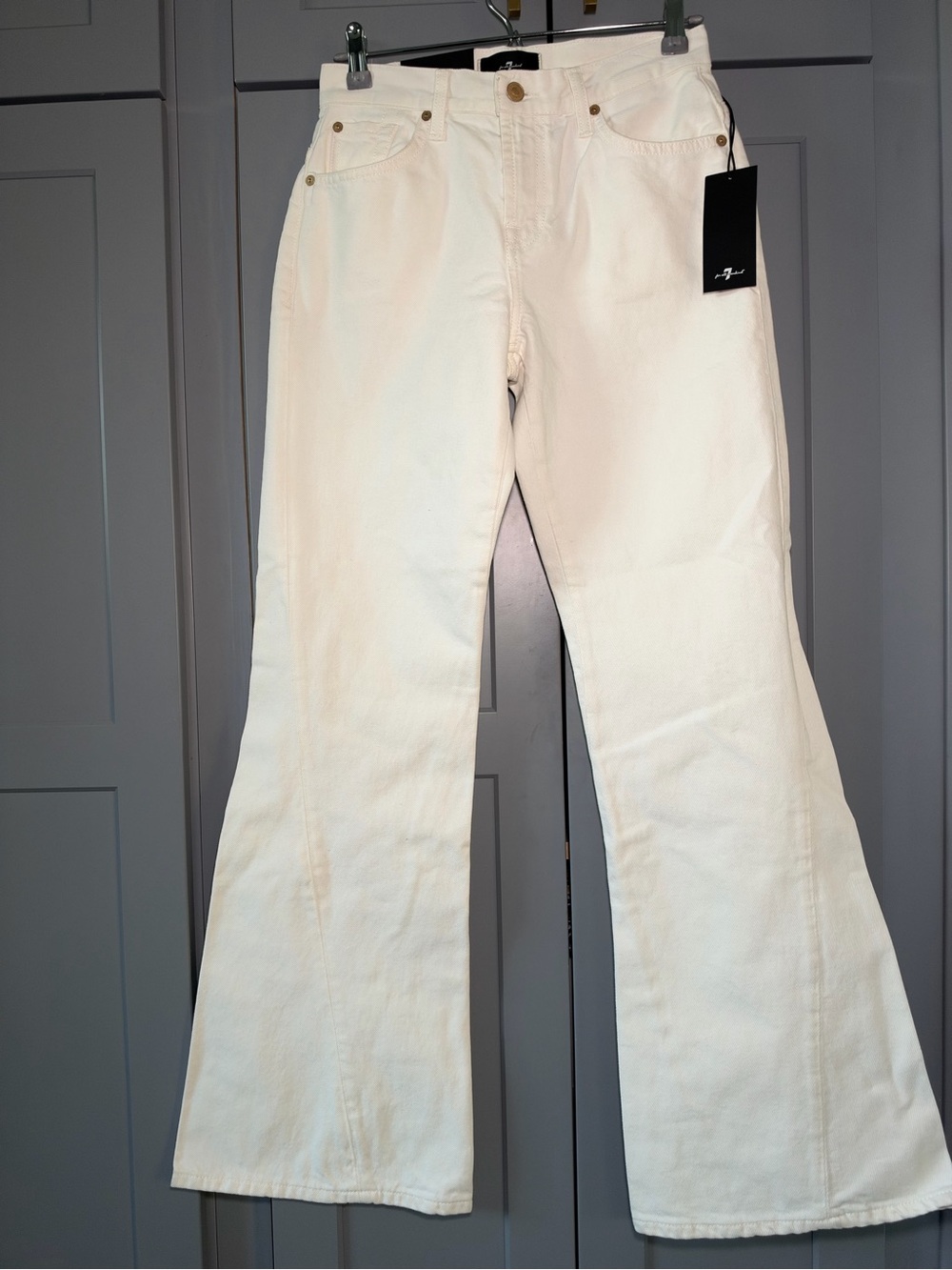 7 For All Mankind White Mid-rise Wide-Leg Flare Jeans in White Size 25
